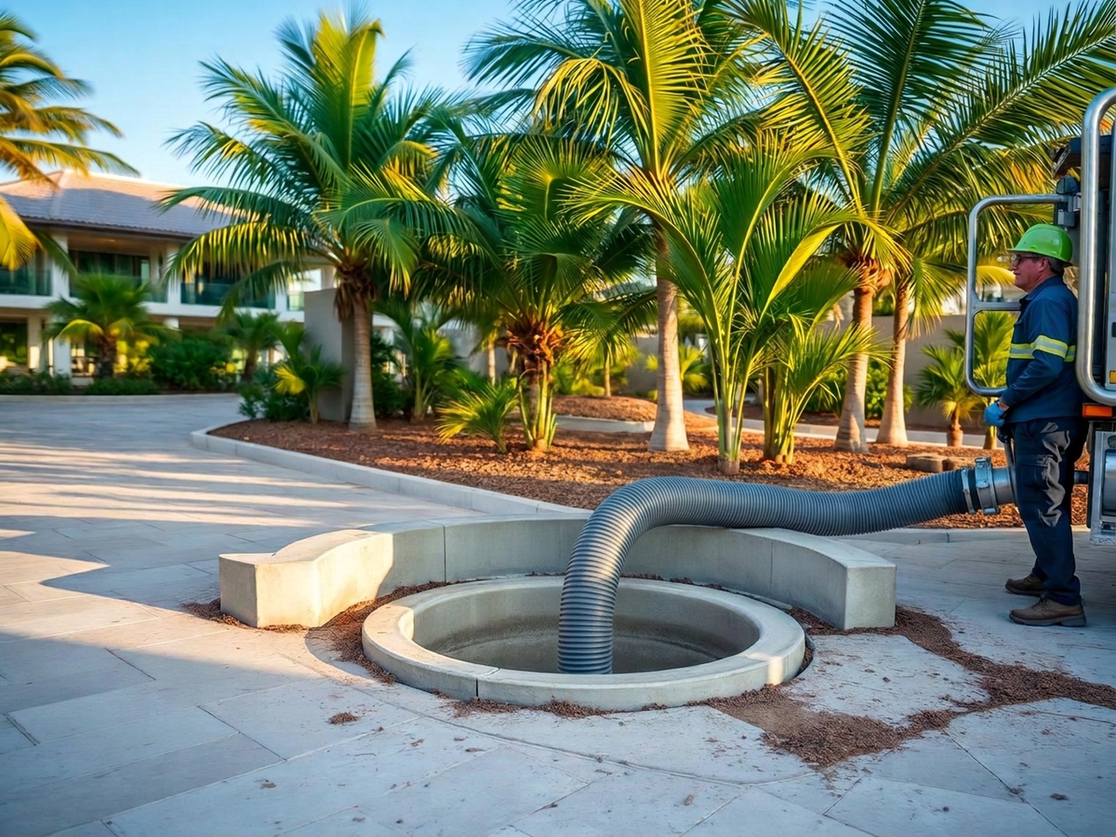 Desazolve de un pozo de absorción pluvial en el área de servicio de un hotel de la Riviera Maya